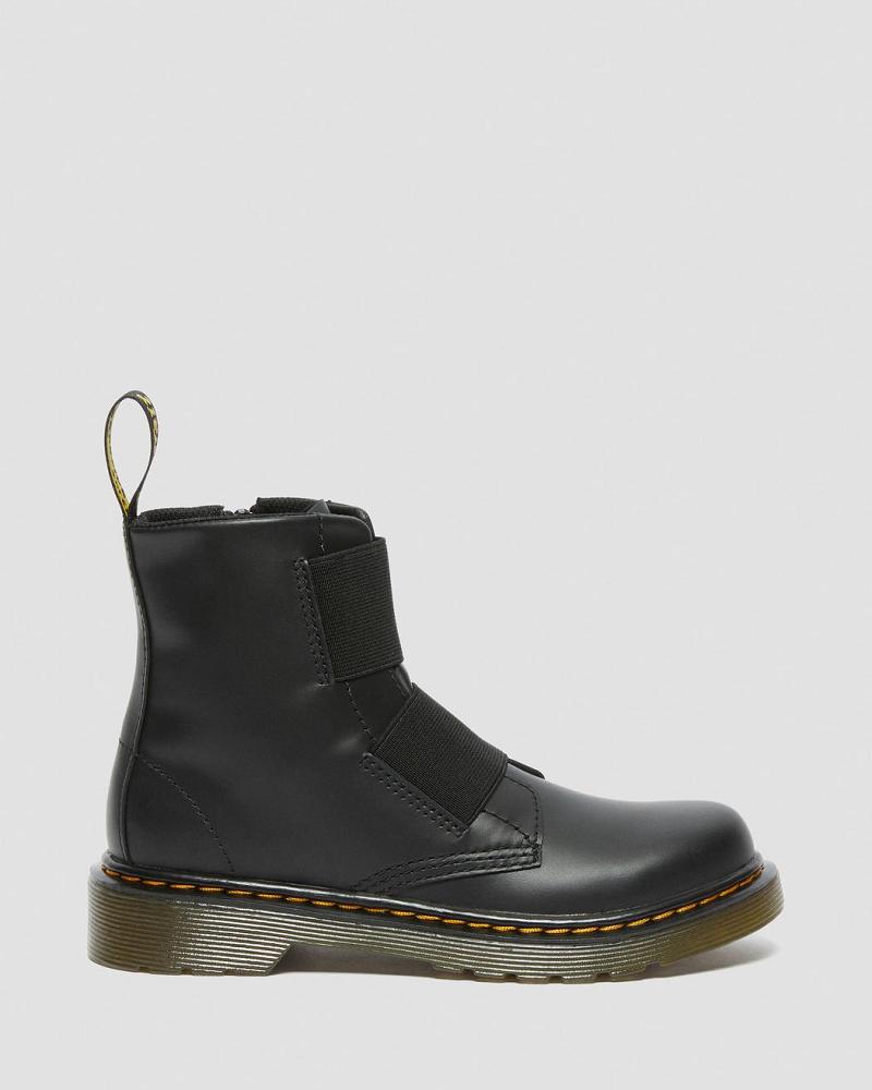 Dr Martens Junior 1460 Elastic Leren Veterlaarzen Kinderen Zwart | NL 149ZUT